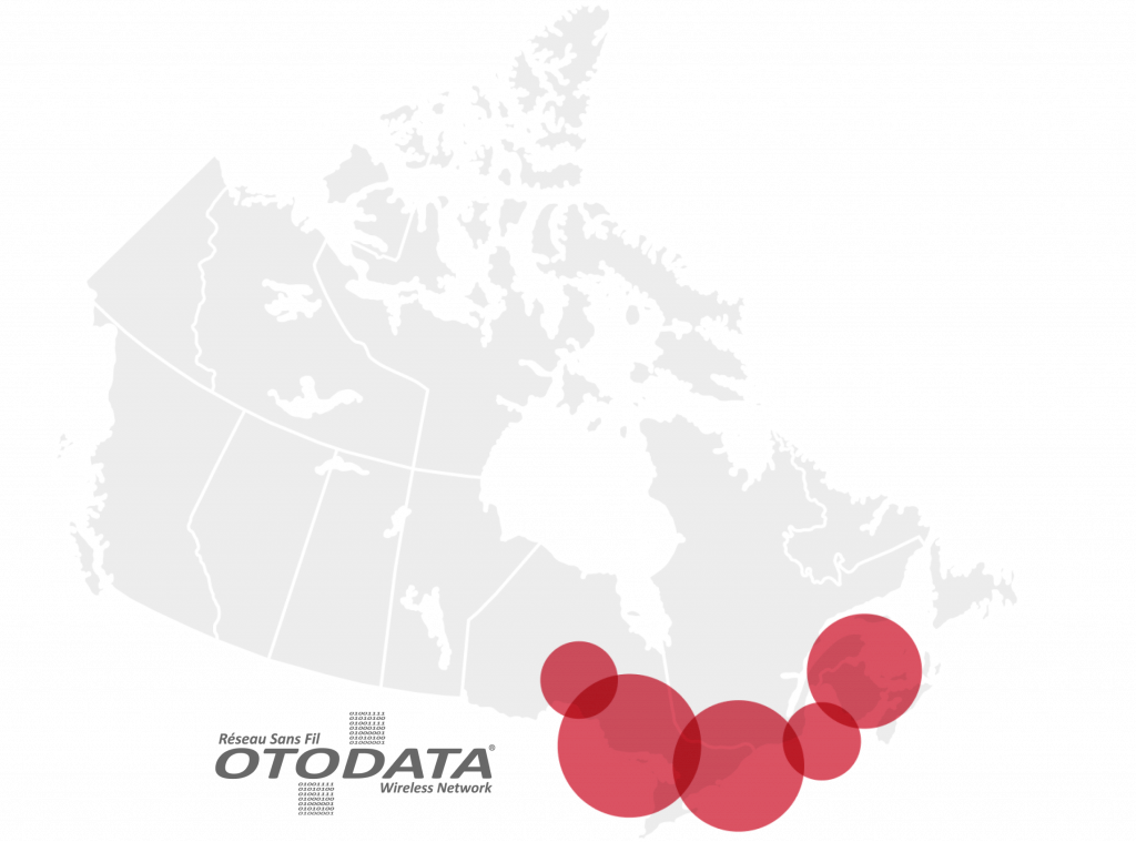 Couverture exclusive et spécifique du réseau sans fil Otodata Inc. au Québec et en Ontario (Canada)*
